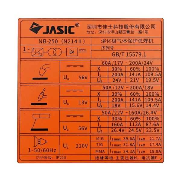 Полуавтомат сварочный JASIC NB-250 (N214) Китай