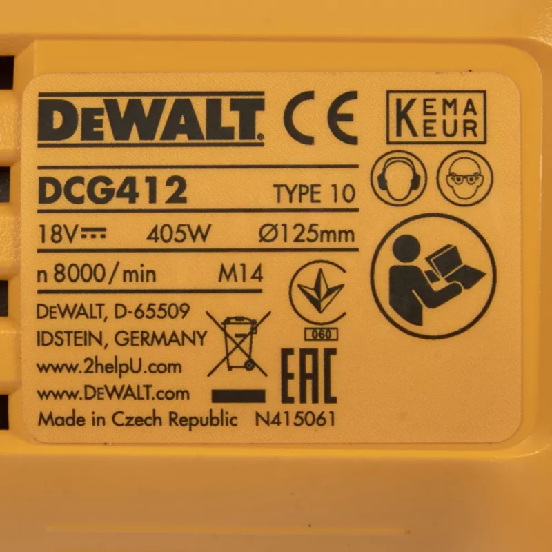 Угловая шлифмашина DEWALT DCG412KN100, 18-20В зарядное устройство  АКБ 2*5А/ч (Китай)